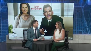 Pat gives Sarah Jindra exit interview on her last day