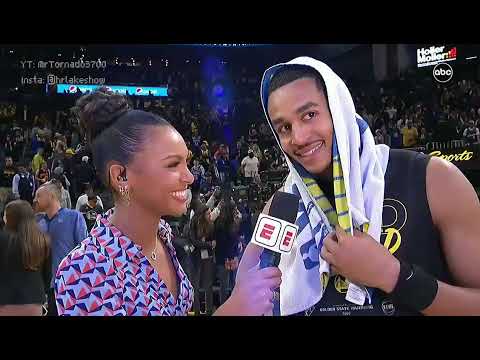 Jordan Poole court-side interview with Malika Andrews after beating the Nuggets