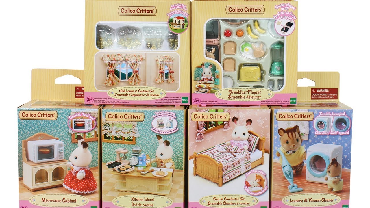 Calico Critters Village Furniture And Accessory Sets Unboxing Toy
