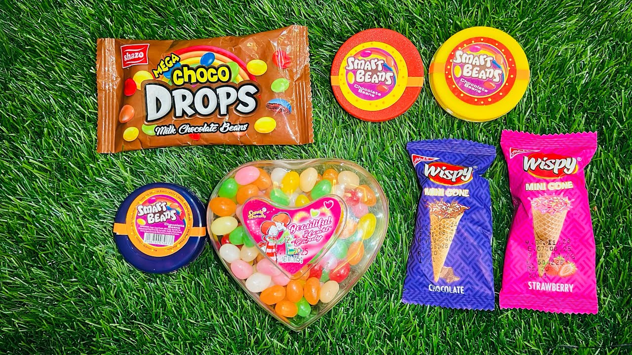 Satisfying video ASMR unwrapping choco Drops | wispy cone & beautiful Gummy candy opening relaxing