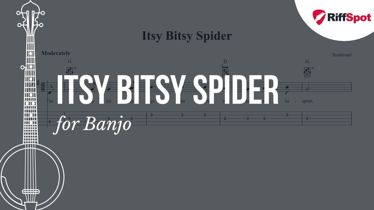Itsy Bitsy Spider - Easy Banjo Sheet Music and Tab with Chords and Lyrics
