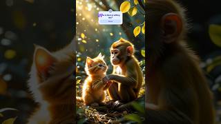 monkey caring cat #monkey#3d #ai #cartoon #free  #cat #caring#money#studio#ytshorts #Foreign#country