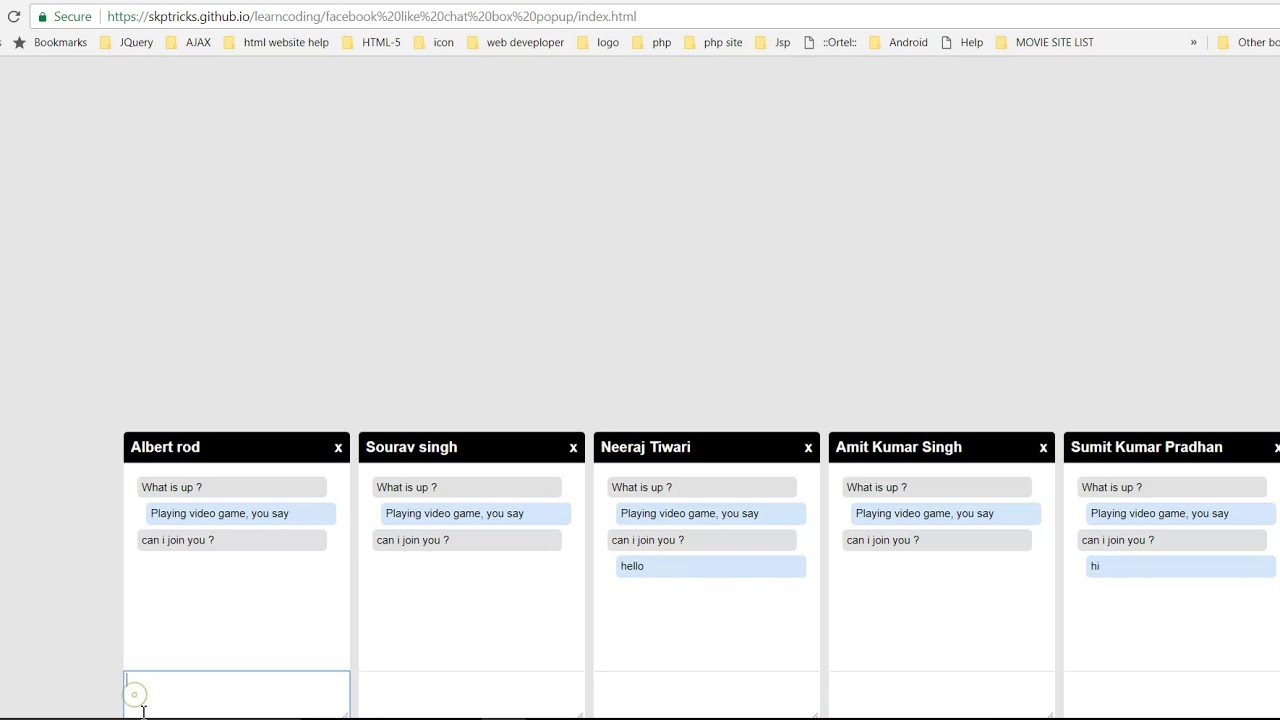 facebook style chat box popup layout design using jquery and css