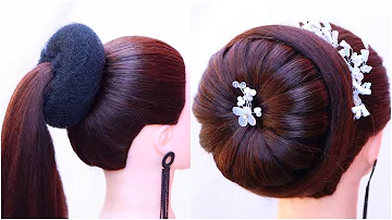 Easy New wedding bun hairstyle - floral high bun | bun hairstyle | juda hairstyle