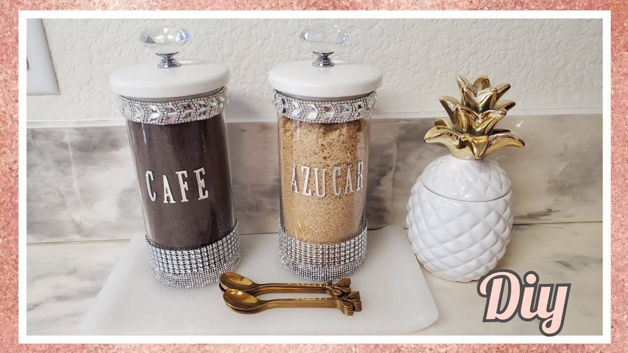 Frascos decorativos para poner el café y la azúcar. Elegantes, facil y económicos.