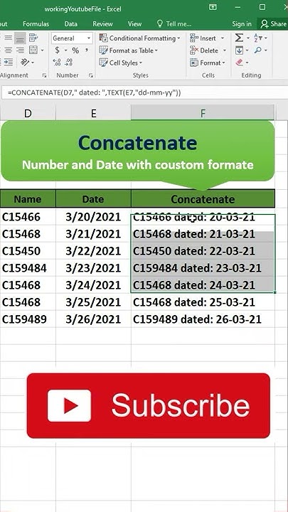 Concatenate Number and date in excel #shorts - YouTube