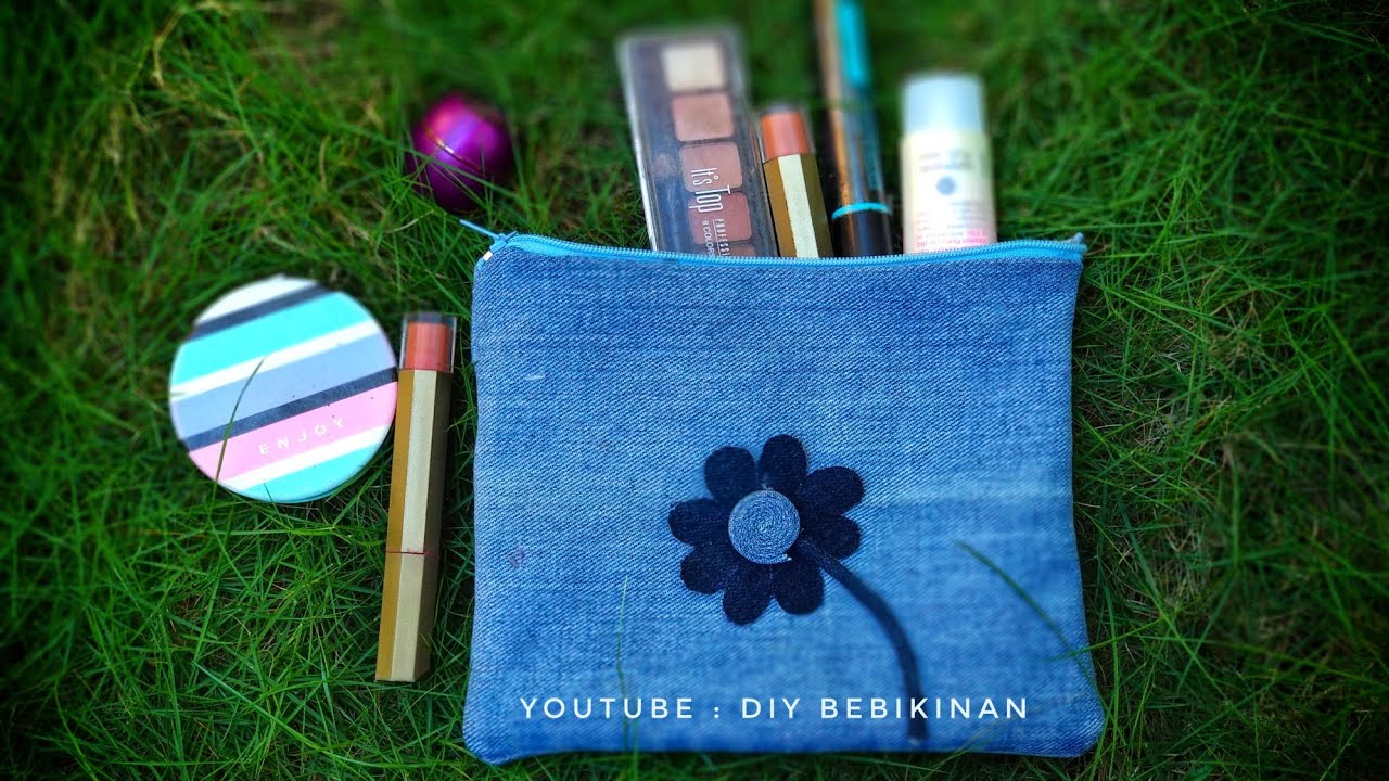 Diy Cara Membuat Dompet Dari Jeans Bekas Tanpa Jahit No Sew Make Up Pouch Youtube