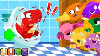 Baby Dinosaur is going to the bathroom! | stomach hurts | T-Rex, Triceratops | Colors play |NINIkids