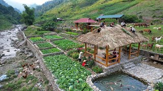 Full Day Off Grid Family Life Giant Watermelon Farm, Roofing Our Home &amp; Stone Fish Pond Build