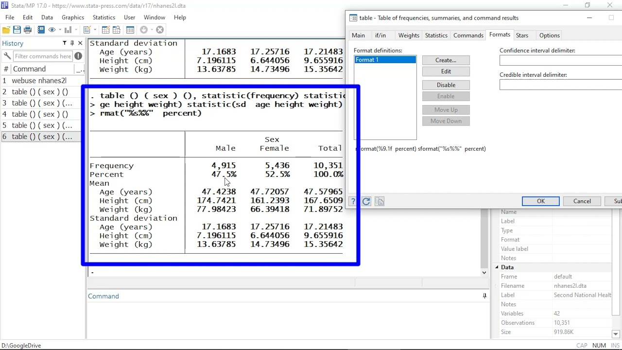 Descriptive Statistics Excel/Stata