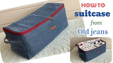 how to sew large suitcase tutorial from old jeans. sewing designs suitcase tutorial from old jeans.