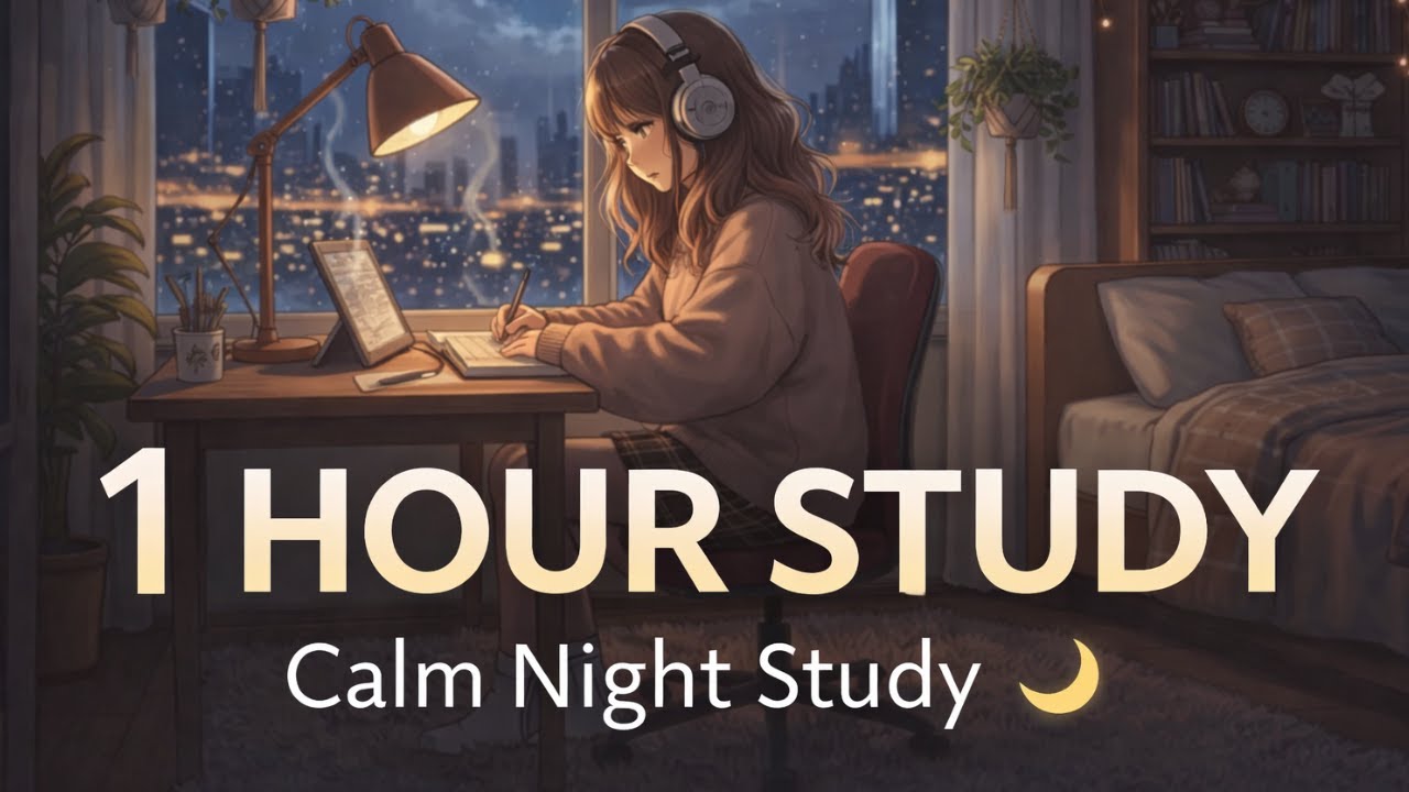 1 Hour Study With Me | Calm Night Study 🌙 | Relaxing Music - YouTube