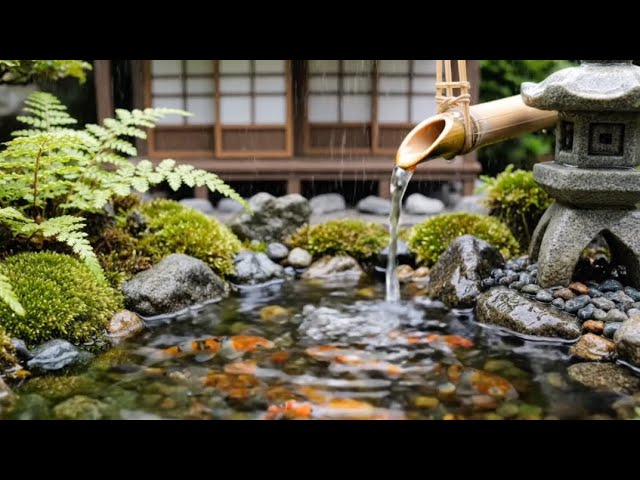 Mini Zen Garden ASMR | Rainy Water Stream & Bamboo Pond | Stress Relief & Meditation