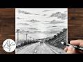 How to Draw a Beautiful Sunset Road Scene with Pencil