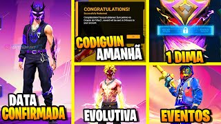 AMANHÃ NOVO CODIGUIN! NOVA SKIN EVOLUTIVA, LIVRARIA PARADOXO, BÔNUS DE RECARGA, NOVIDADES FREE FIRE