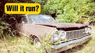 ABANDONED 1964 Chevy Biscayne! Parked 30+ years! Will it start? Left to rot behind a barn for years!