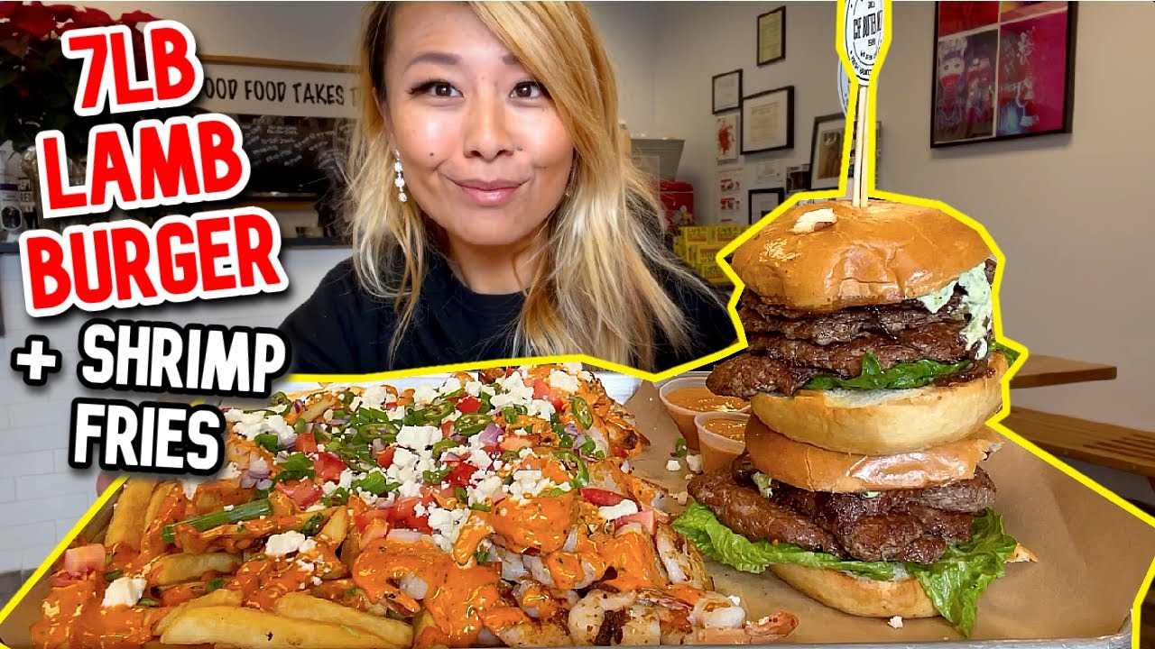 MASSIVE 7LB LAMB BURGER CHALLENGE WITH SHRIMP FRIES!!! at Che Butter