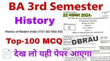 ba 3rd semester history mcq | ba 3rd semester history objective question 2024  dbrau agra university