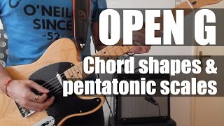 Open G tuning | Chord shapes | Major and minor pentatonic | Afinación sol abierto | Acordes