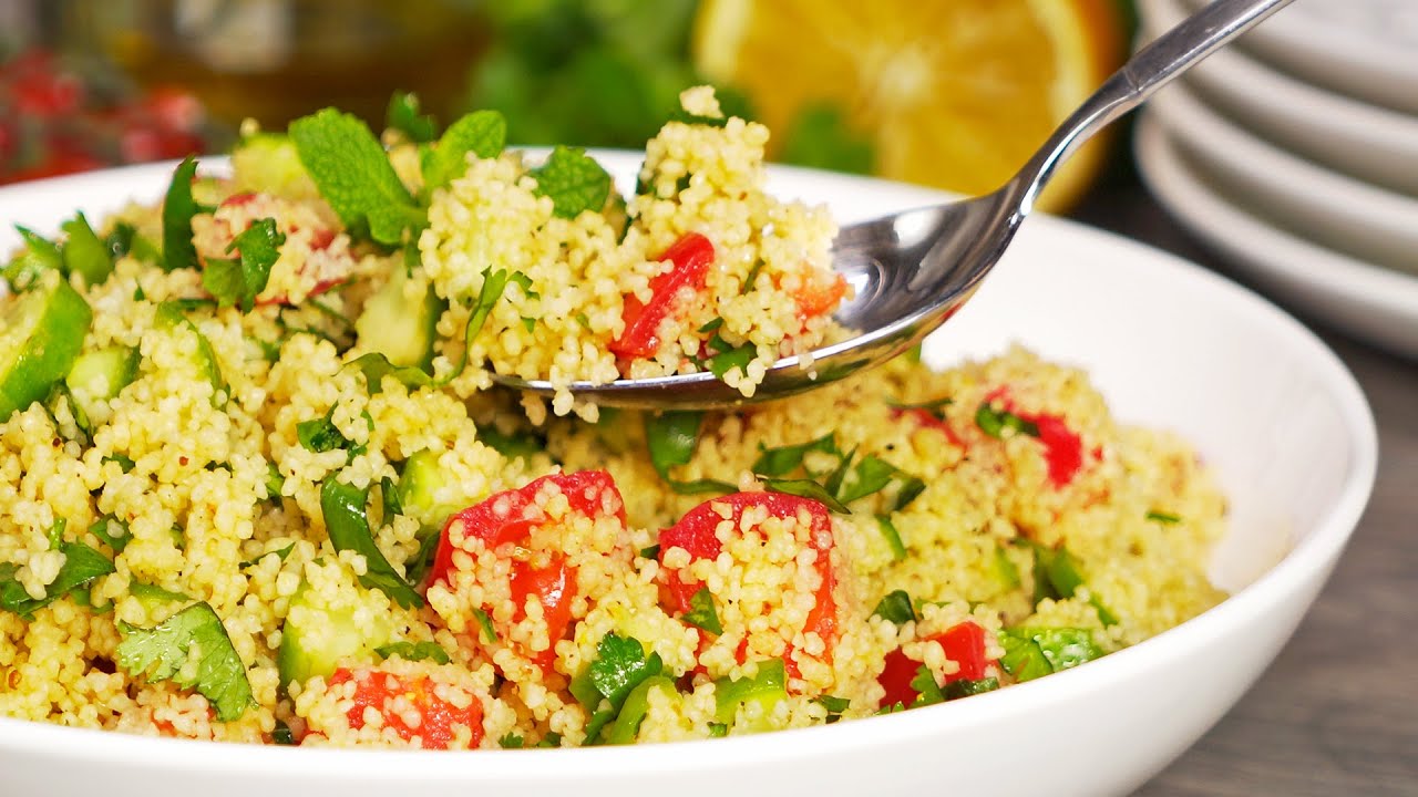 ⁣Healthy COUSCOUS SALAD in 12 Min! Tomato Cucumber Couscous. Recipe by Always Yummy!