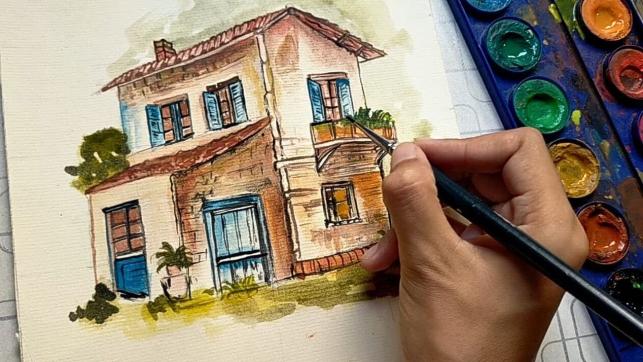 Watercolor painting old house for beginners | Watercolor art | old ...