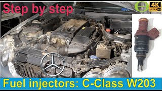 How to replace the fuel injectors in a C-Class Mercedes Benz W203 engine 271 - testing shown