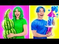 GREEN VS BLUE FOOD CHALLENGE💚💙 || Yummy Food &amp; Candy Hacks by 123GO! CHALLENGE