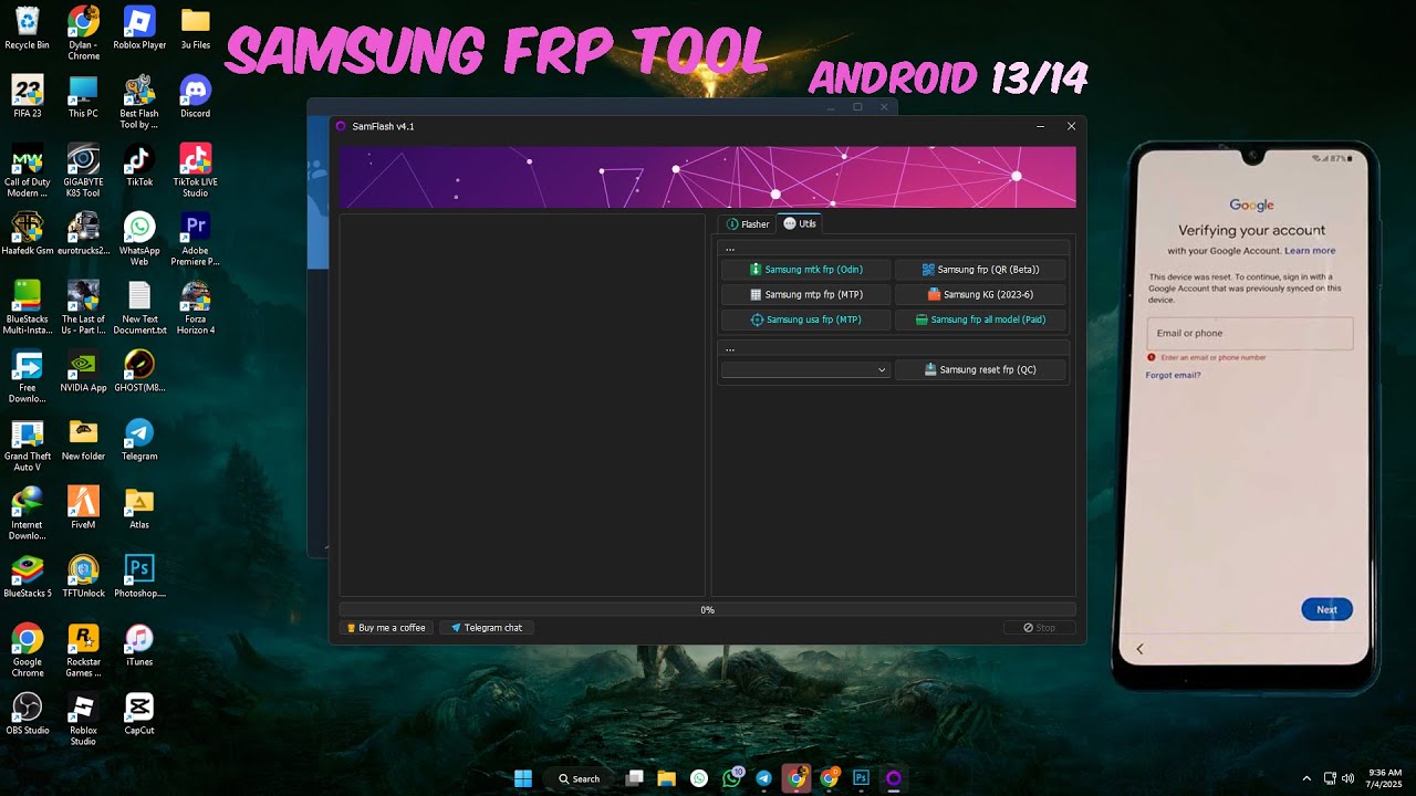 Samflash Tool v4.1 FRP Bypass android 13/14 for Samsung 2025