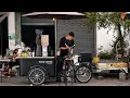 Asmr cafe vlog mini coffee shop mobile coffeebar pop up bike barista working relax kopi carts street