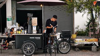 ASMR Cafe Vlog Mini Coffee Shop Mobile Coffeebar Pop up Bike Barista Bekerja Santai Kopi Carts Street