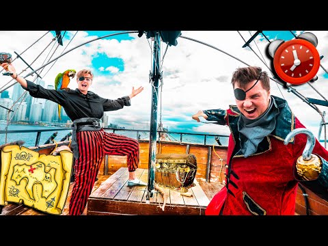 24 Hour Pirate Ship Challenge! Becoming Real Life Pirates Sailing For Treasure