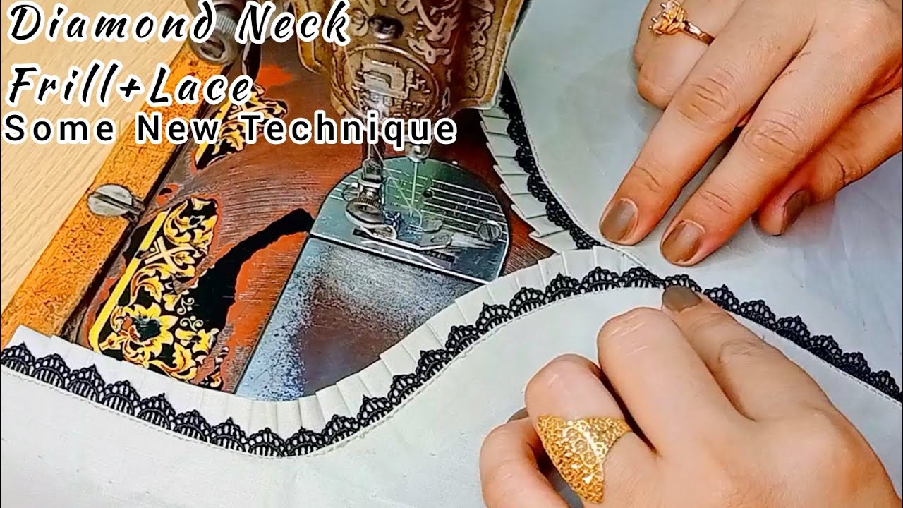 Diamond Shape Neck With frill  LaceNeck With Lace Designcutting  stitching Frill Neck Design mtd