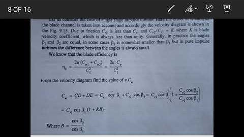Maximum blade efficiency of impulse turbine
