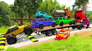 Flatbed Trailer Cars Transporatation with - Pothole vs Car - BeamNG.Drive #5