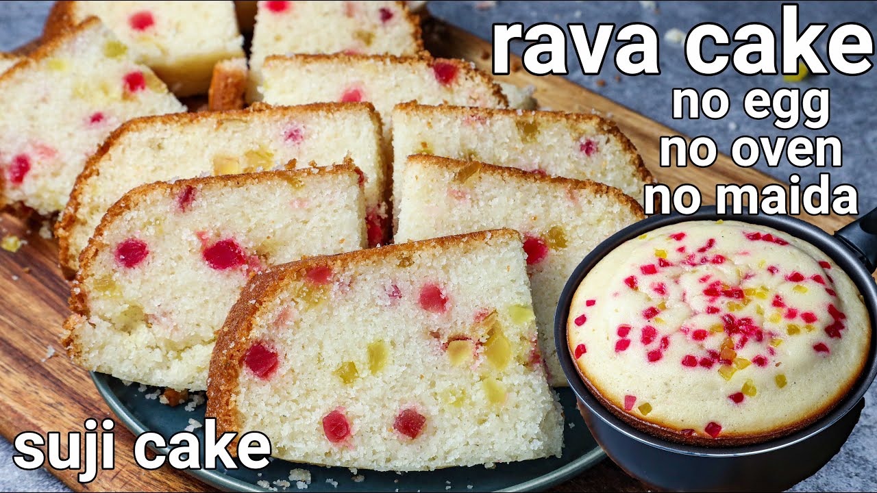 tutti frutti rava suji cake in kadai - tea time eggless & no oven cake | no egg semolina sooji cake | Hebbar Kitchen