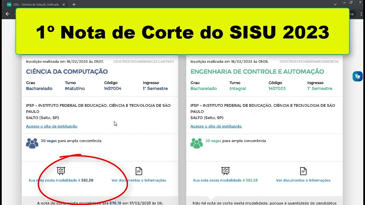 Notas de corte de Sistemas de Informação no Sisu 2023