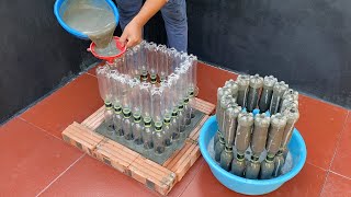 How to make pots from plastic bottles and cement / plastic bottle caps craft ideas / bottle crafts