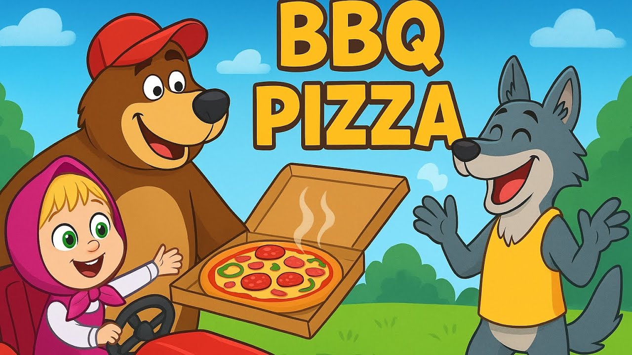Masha & Bear Deliver BBQ Pizza to Wolf Brother 😂🚍 | Funny Kids Song 🎶🍕