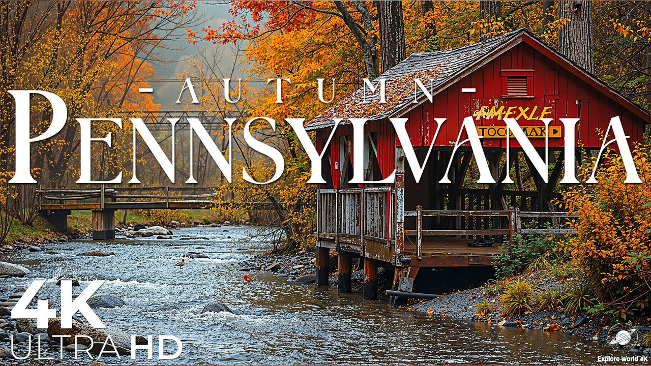 Пенсильвания 4K — Осенние краски: золотистые леса и живописные виды в 4K — Расслабляющая музыка
