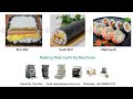 Making sushi by machines.  Maki sushi,  rice mat rice sheet maker sushi roller rolling sushi machine
