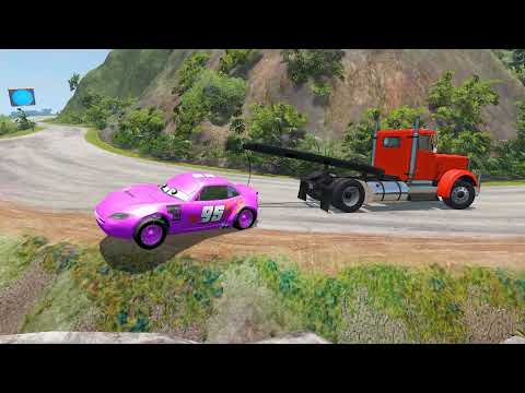 Cars vs Portal Trap with Lightning Mcqueen at Slide Color - Car vs Rails and Train - BeamNG.Drive