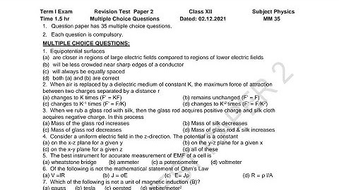 Revision Test Paper 2 | Physics |  Class 12 | 02/12/21 | Scholar Tutorial