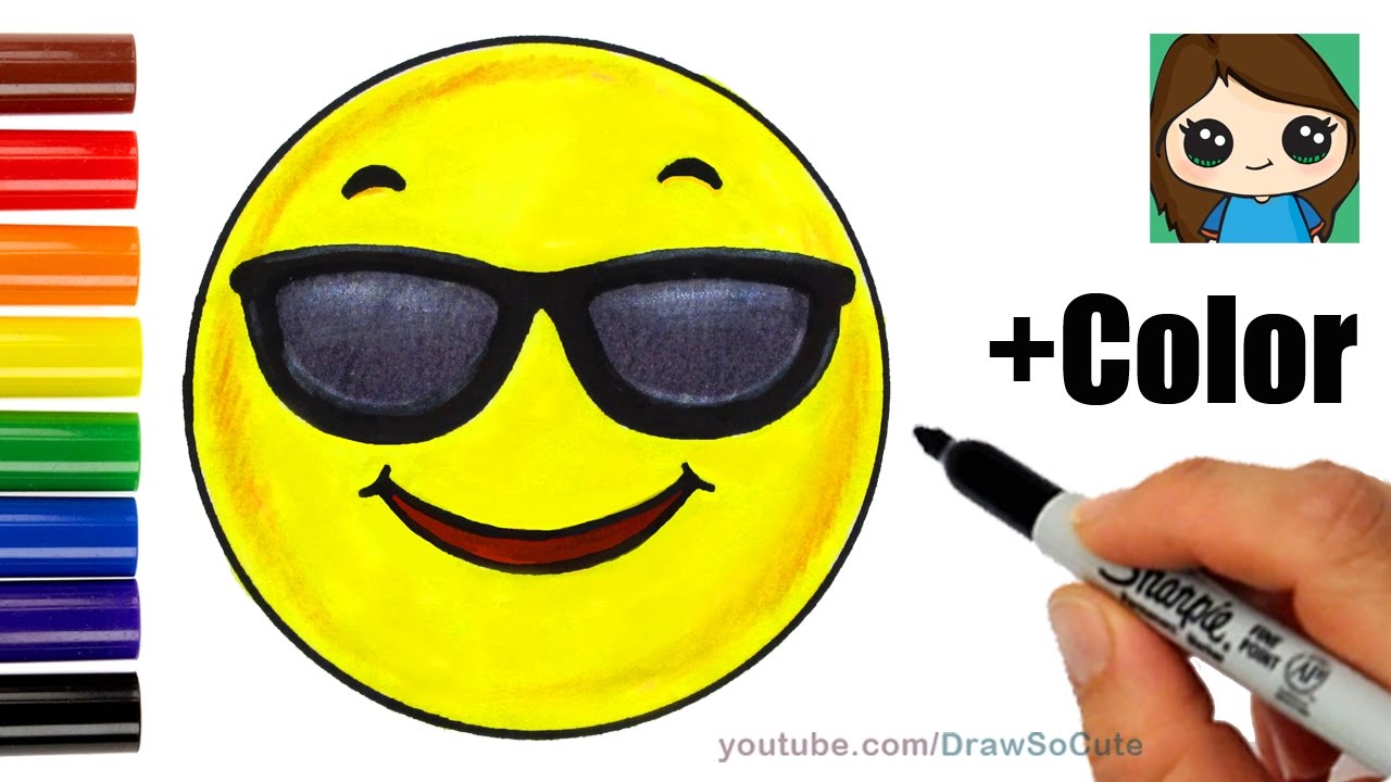 How To Draw Color A Cool Emoji Easy Youtube