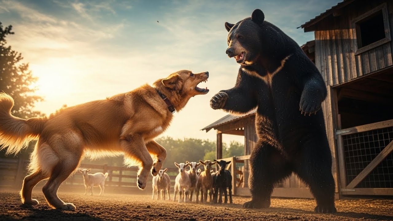 Joy the Brave Dog Rescues Baby Goats from Bear Attack on the Farm 
