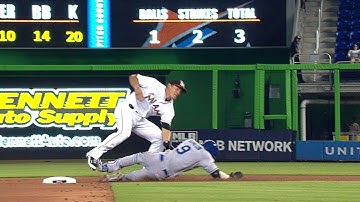 LAD@MIA: Marlins challenge in 1st, call overturned