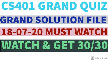 CS401 Grand Quiz Solution FIle Midterm Spring 2020 || CS401 Grand Quiz Solved MCQs