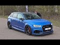 Audi RS3 8V Sportback Stage 2 (520HP) with Iroz Downpipe! Rev Limiter, Downshifts, Accelerations!