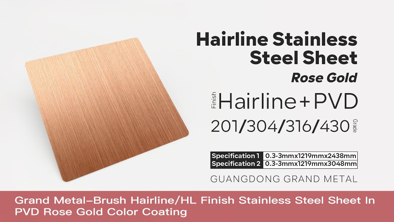 Brush Hairline/HL Finish Stainless Steel Sheet In PVD Rose Gold Color