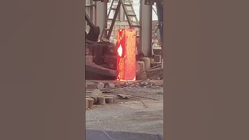 Forge this giant rectangular iron block at high temperature. Dangerous forging