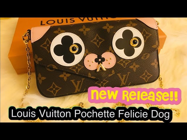 LOUIS VUITTON Pochette Felicie Dog Monogram Chain Crossbody Bag Brown